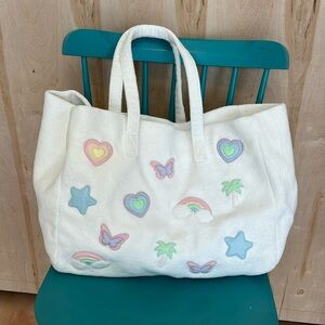 EUC Stoney Clover Lane White Terry Tote with Patches